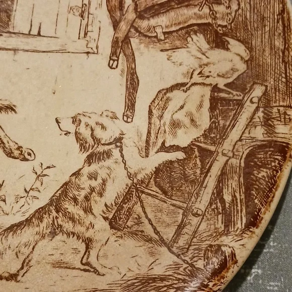 Victorian Rare 1866 BWM& Co. Brown Pastoral Plate- Barnyard Pals